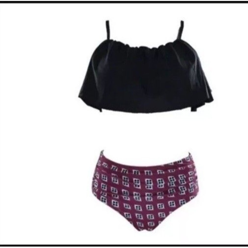 Classic Ruffle Top High Waist Two Piece Swimsuit Bikini Juniors Size Medium New